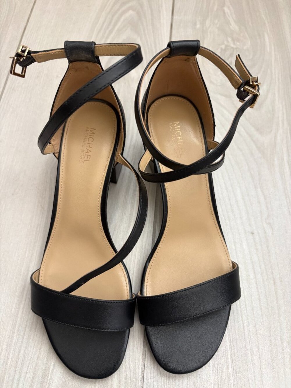 Michael Kors Serena Flex Leather Sandal Black 7M – Criss Cross, MK Buckle